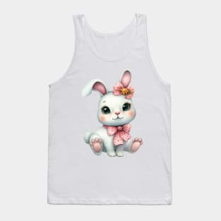 Cute rabbit with pink bows watercolor painting Tank Top